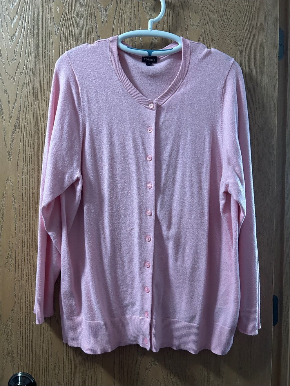 torrid Light Pink Button-Up Crewneck Cardigan